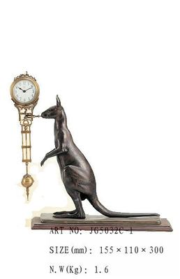 钟表欧式西洋古典机械钟表座钟摇摆袋鼠台钟铜雕塑铜铸装饰摆件