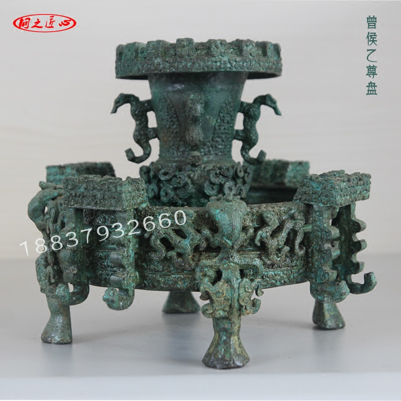 青铜曾侯乙尊盘水器摆件浮雕圆雕开业装饰国潮礼品方尊盘鼎酒器