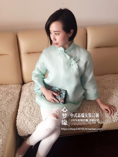 上衣 改良旗袍裙女装 2016春夏新款 简约纯色真丝欧根纱立领斜襟中式
