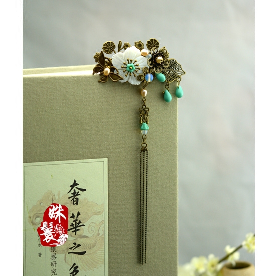 姝鬟涧 原创手工汉服古装配饰品 古典中国风流苏弹簧夹发卡 清风2