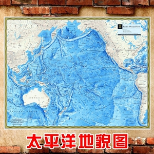 超大巨幅太平洋地形地貌板块地图海沟海洋英文版客厅办公室装饰画