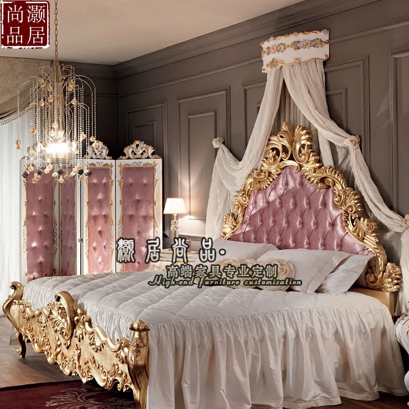 法式实木床婚床公主床别墅雕花卧室奢华1.8米布艺双人床主卧床