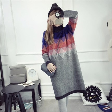 戚米毛衣女套头中长款高领打底衫加厚毛衣裙冬