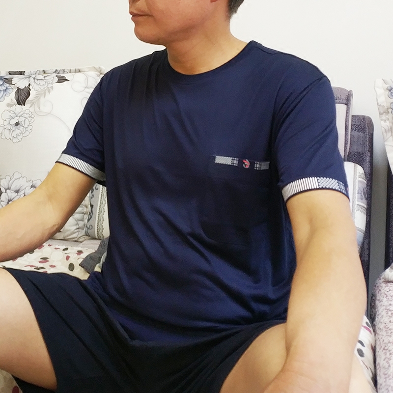 爸爸短袖T恤夏季薄款中老年男士纯色圆领半袖大码体恤上衣汗衫男