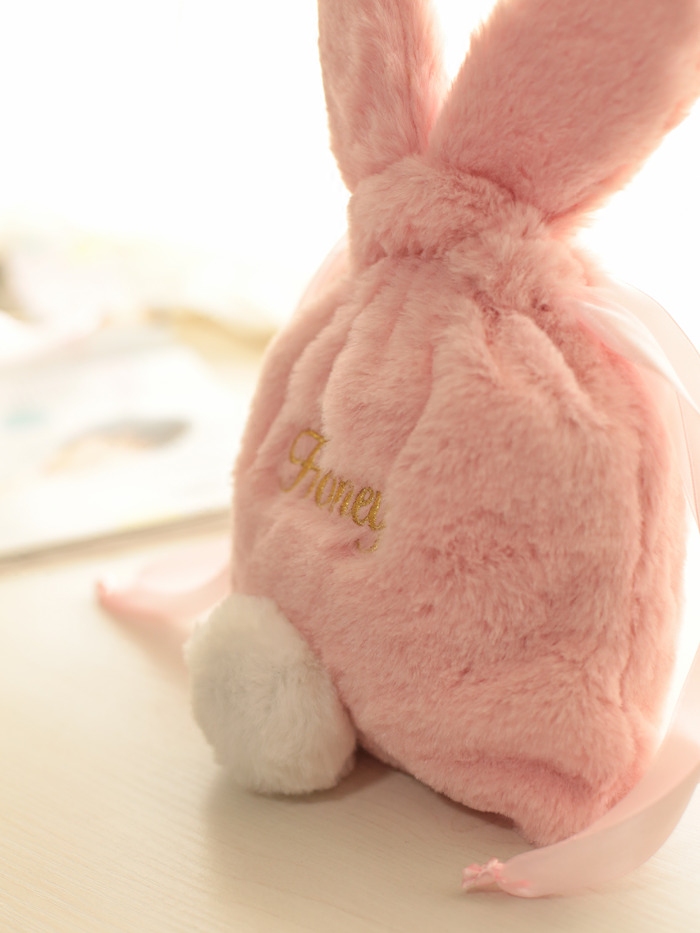 58包邮】日式刺绣粉嫩兔子耳朵束口袋大容量首饰包化妆包收纳袋