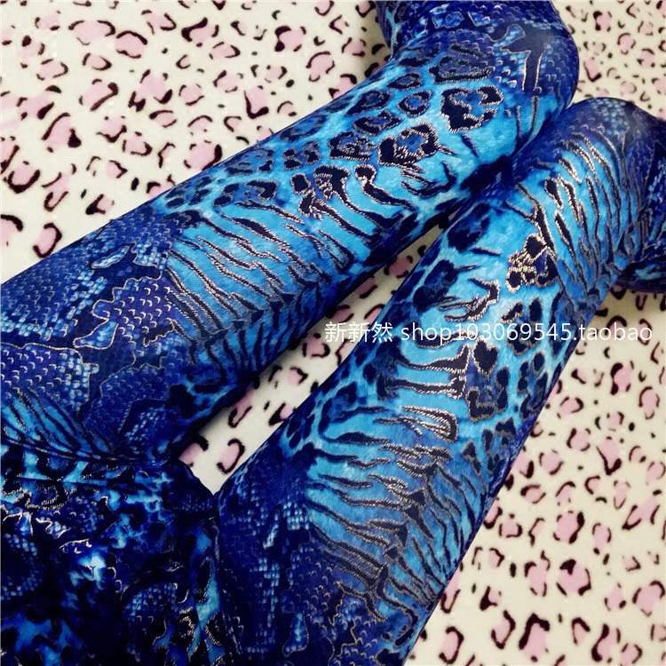2018春秋新款宝蓝色虎皮纹蟒蛇纹豹纹烫金打底裤外穿薄款显瘦包臀