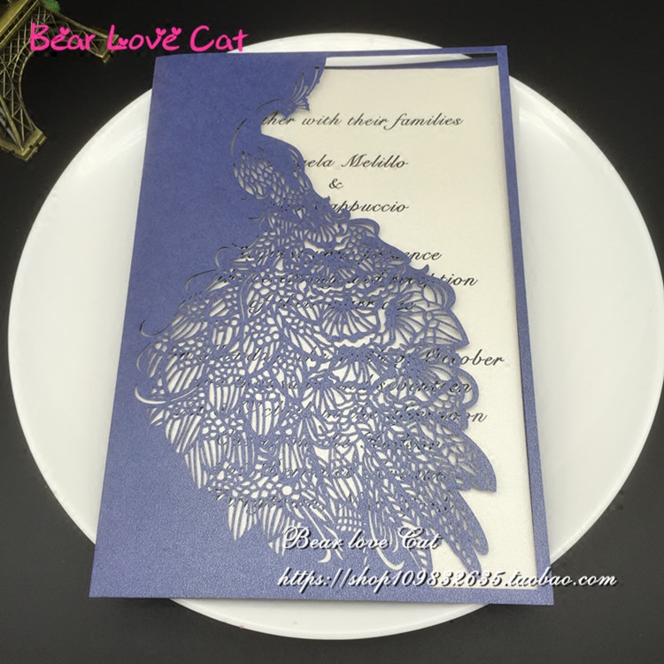 精美欧式结婚请柬 创意镂空孔雀喜帖 邀请函贺卡请帖可定制 30张
