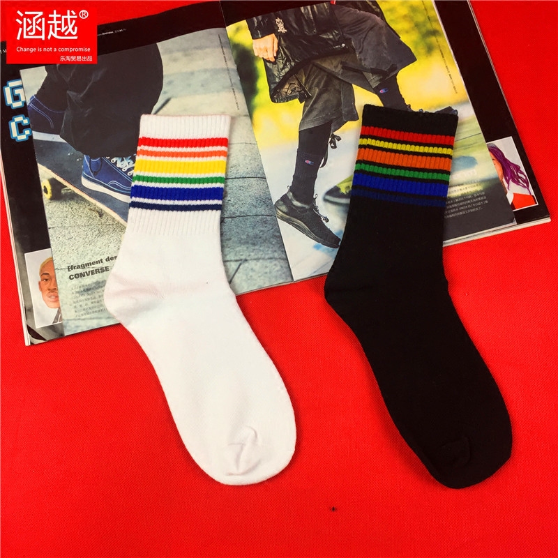 韩版学院风百搭彩虹色条纹袜纯棉学院风情侣款原宿风运动中筒袜子在类目 女士内衣/男士内衣/家居服, 短袜/打底袜/丝袜/美腿袜中 - 来自Buy2taobao.com提供专业的淘宝代购服务