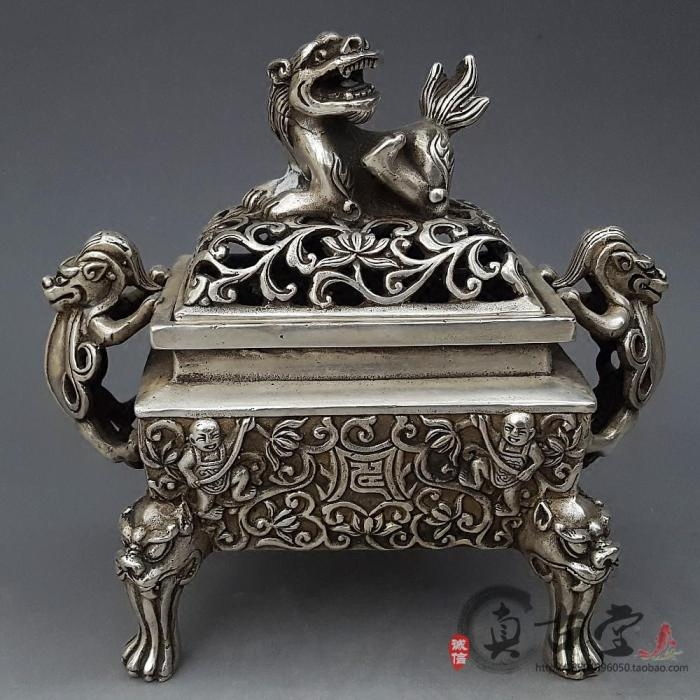 特价仿古纯铜黄铜镀银貔貅香炉 熏香檀香炉 家居日用礼品古玩藏品