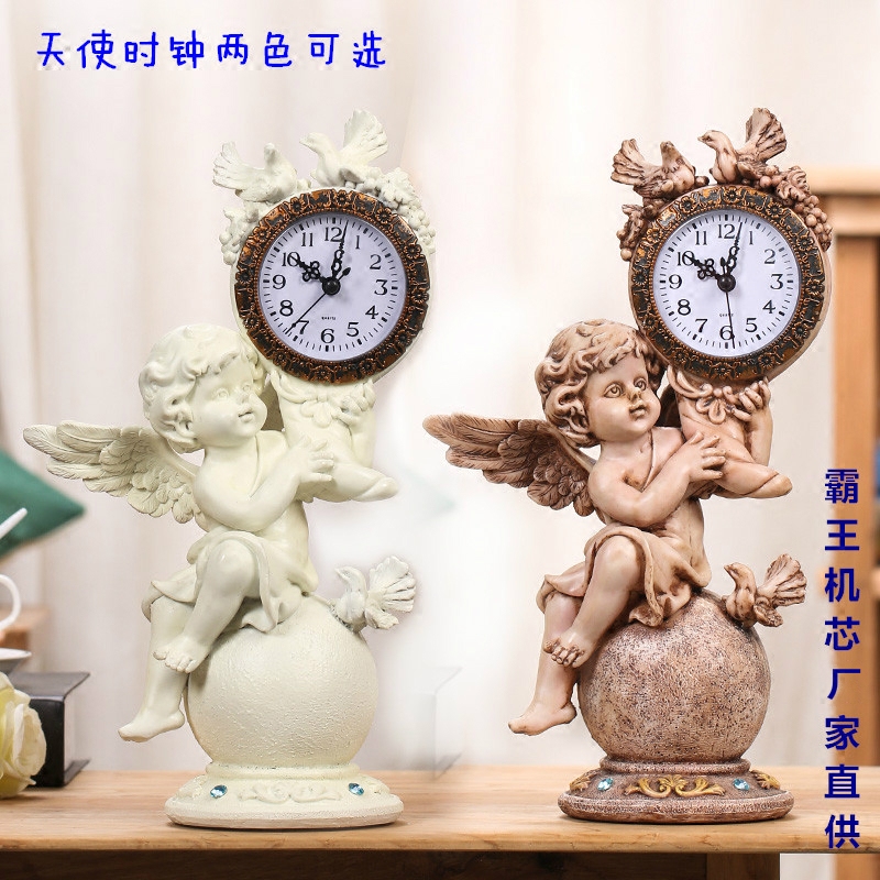 座钟客厅钟表摆件创意台钟天使