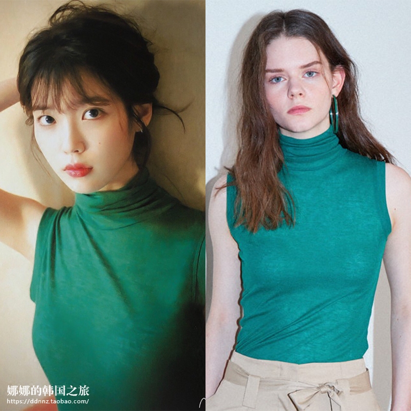 IU李知恩同款韩国正品代购GREYYANG设计师品牌18夏高领薄无袖T恤