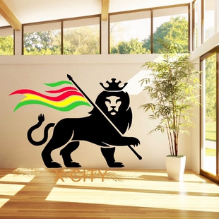 黑人塔法里教狮子旗贴画RASTAFARI LION贴纸RASTA旗帜可移除墙贴