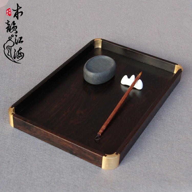 红木都承盘文盘托盘镶铜果盘茶盘