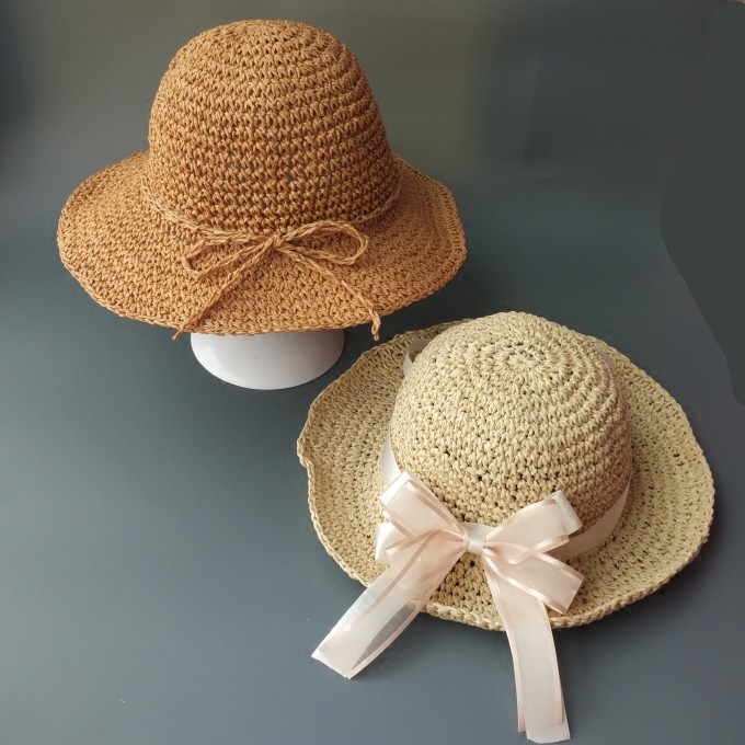 韩国儿童草帽女童沙滩防晒宝宝遮阳小孩帽春夏海边手工编织亲子帽