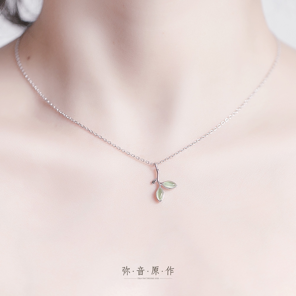 弥音原作可爱树叶项链锁骨s925