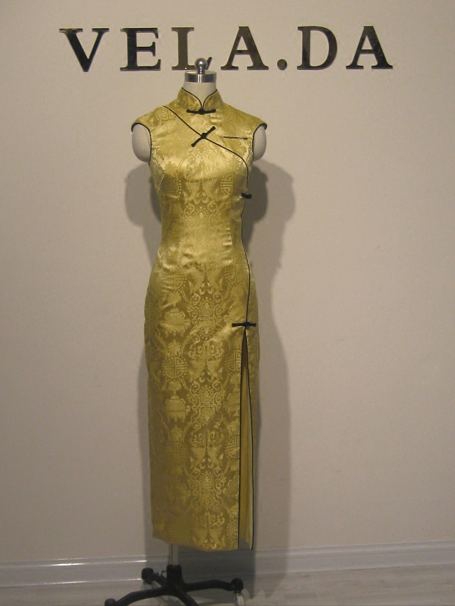 婚纱礼服旗袍高级定制实样长款前开衩名媛淑女派对晚宴新娘婚礼