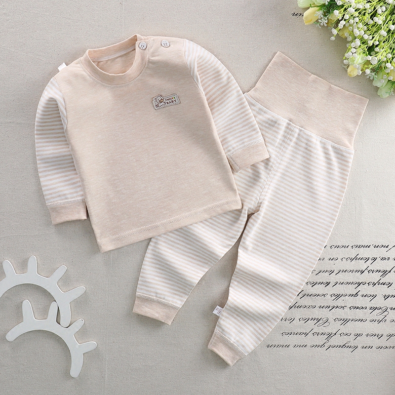 BABY COTTON HIGH-WAISTED BELLY PANTS SET 0 BABY COLOR COTTON AUTUMN CLOTHES AUTUMN PANTS BOYS AND GIRLS PAJAMAS LINE CLOTHES HOME CLOTHES 4