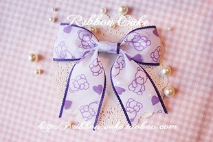 特价独家进口蓝莓小熊爱心软糖印花花边玻璃纱带大蝴蝶结发夹头饰