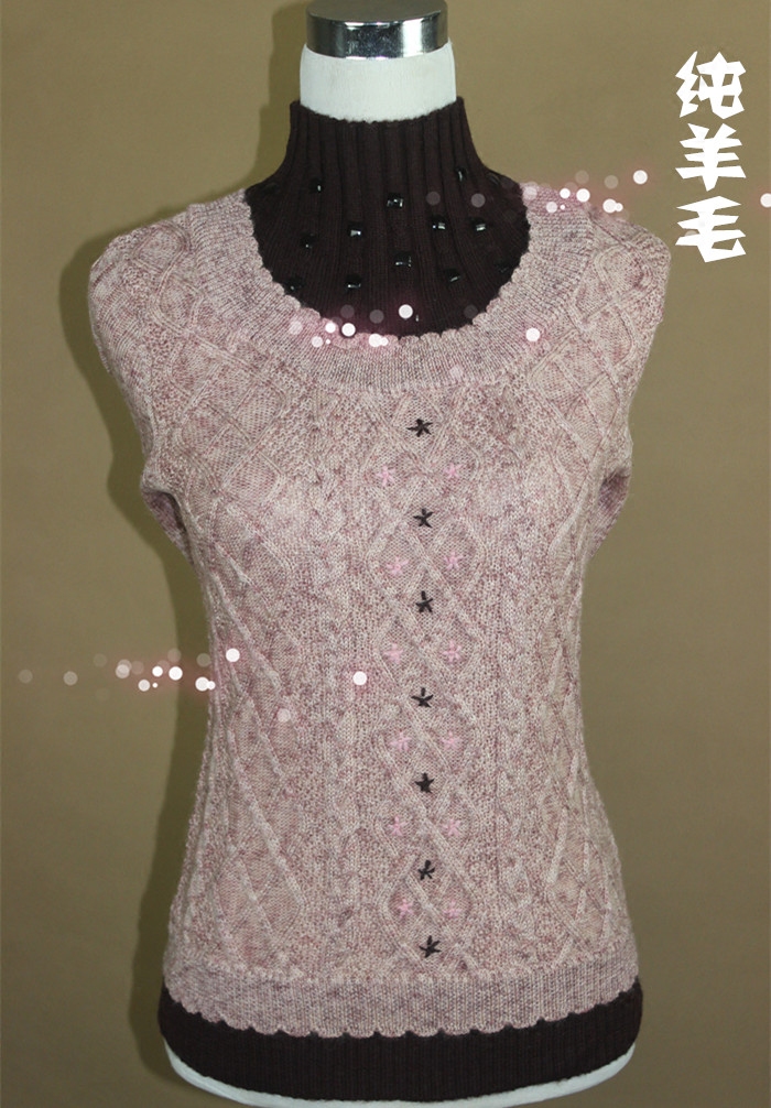 清仓中老年女装冬装100%纯羊毛衫妈妈装套头纯毛中年女式厚打底衫