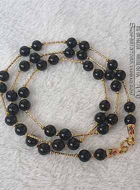 黑玛瑙水晶毛衣民族风项链金色直管泰国佛牌挂链可定制其他款式