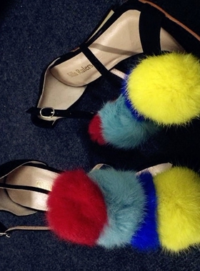 2019夏季新款  凉鞋 超高跟  彩色毛毛球 夸张女鞋 11厘米跟
