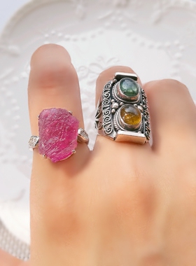 大颗粒艳丽风通透招财转运银戒指