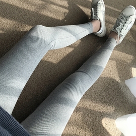 秋冬弹力紧身螺纹打底裤女九分裤外穿浅灰色黑色百搭小脚legging