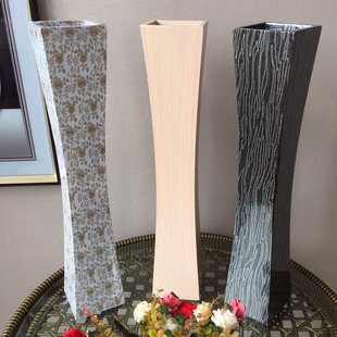 木质花瓶55厘米瘦腰花器 插花客厅落地装饰摆件欧式现代工艺品