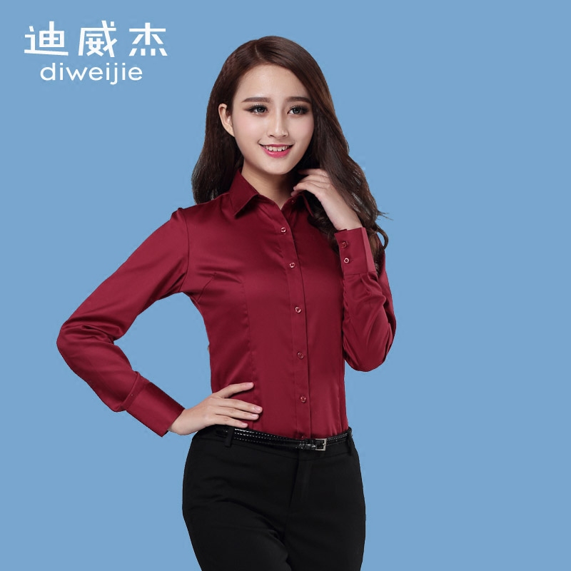 迪威杰女装衬衫酒红色长袖修身职业正装OL显瘦版大码白色衬衣在类目 女装/女士精品, 衬衫中 - 来自Buy2taobao.com提供专业的淘宝代购服务