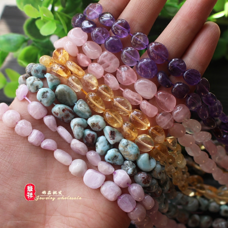 DIY手工饰品配件 8-10mm紫水晶粉晶黄水晶拉利玛紫锂辉随形石散珠