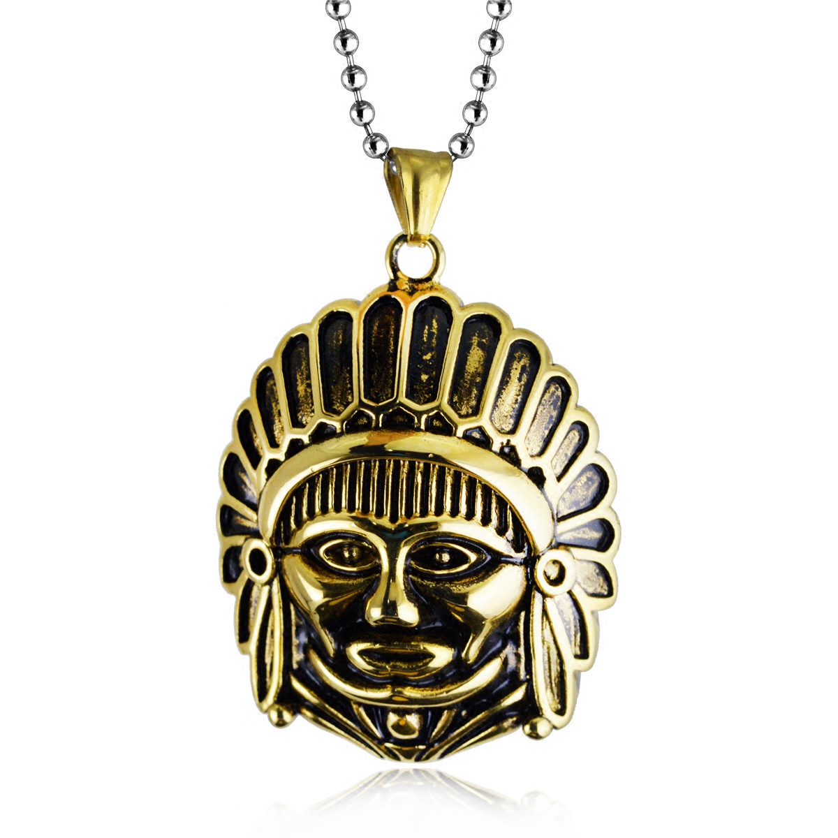 欧美挂饰嘻哈印第安人酋长钛钢头像吊坠 潮流个性饰品stn689