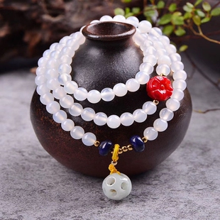 天然白玉髓手链 搭配白玉聊聊天手链 3圈白玉髓手串 百搭女