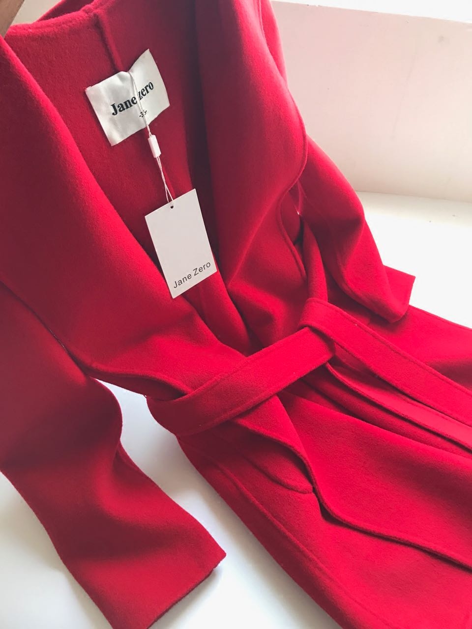 小个子红色连帽双面毛羊绒呢外套