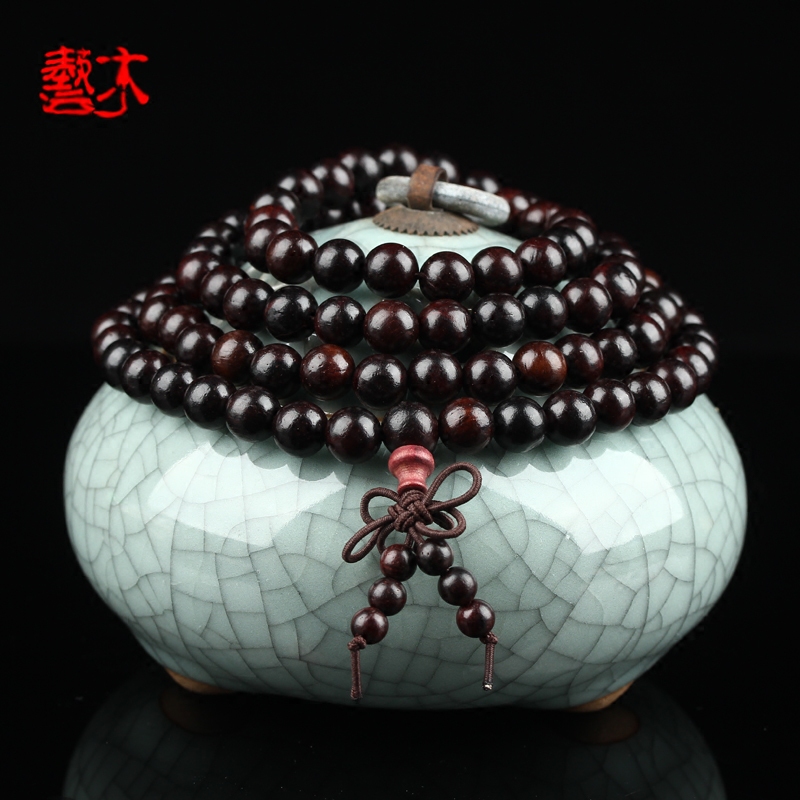 艺木 正宗大叶紫檀佛珠手串6mm 8mm108颗男女佛珠手链老料高密