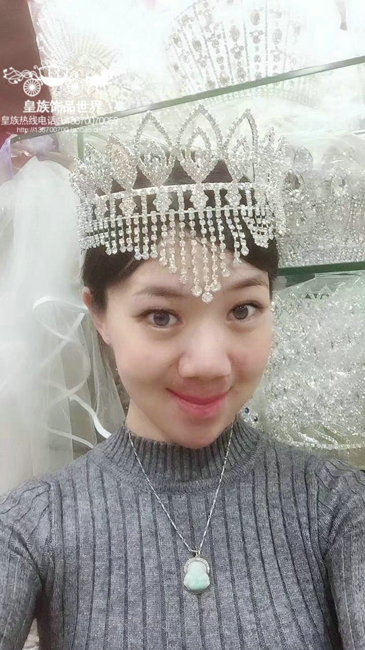 包邮『皇族饰品』皇妃进口水钻新娘选美模特大皇冠蕾丝带梳后冠