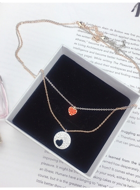 韩国百搭双层镶满钻爱心锁骨链