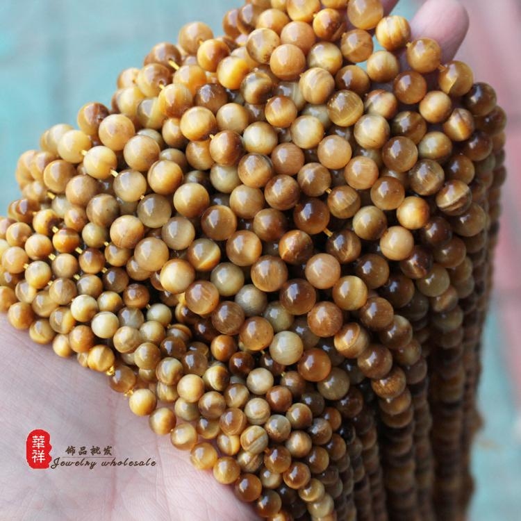 天然无优化 金虎眼散珠 4-12mm黄金虎眼石圆珠子 DIY手链配件散珠