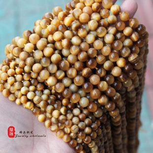 天然无优化 金虎眼散珠 4-12mm黄金虎眼石圆珠子 DIY手链配件散珠