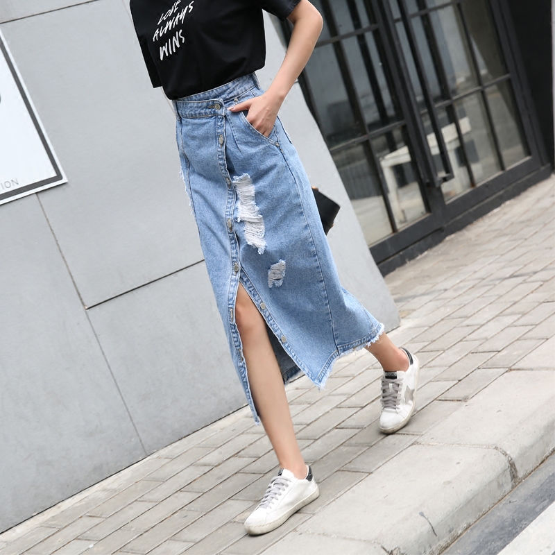 cowboy skirt 2021 new pattern hole Irregular Mid length version Paige A few extra pounds skirt Show thinin the Women's clothing/Boutique , Skirts  category - from Buy2taobao.com to provide professional Taobao agent buy service