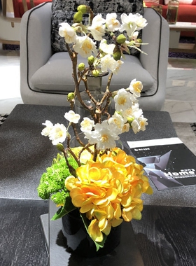 黄色绣球成品仿真花艺后现代样板房客厅室内茶几床头柜装饰花摆件