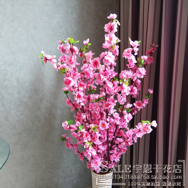 仿真桃花梅花枝假桃花树枝绢花干花婚庆装饰客厅装饰花永生花包邮