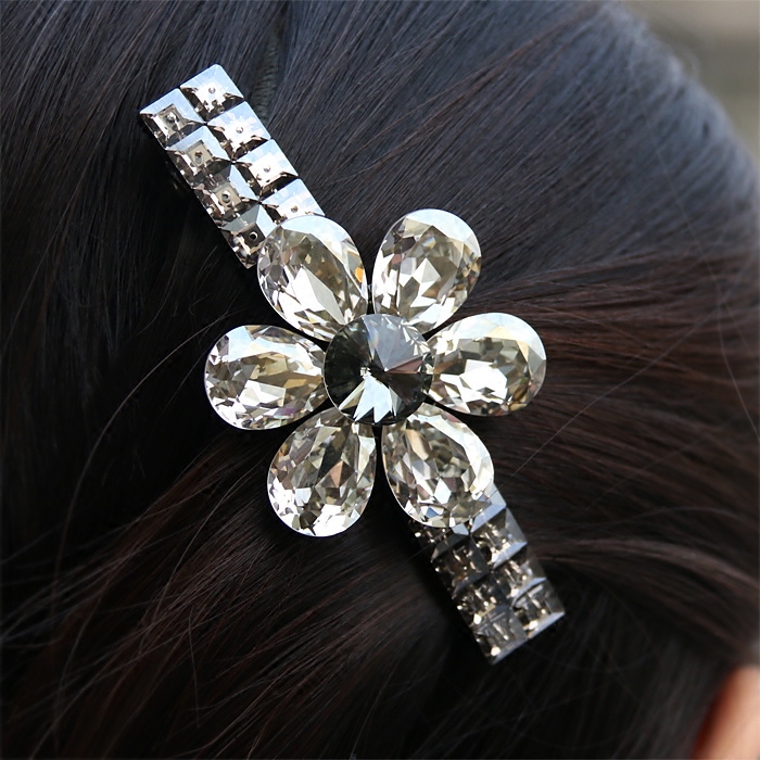 韩国进口发饰品 高贵奢华水晶花朵大夹子发夹 顶夹b2