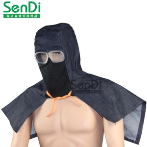 牛仔风镜披肩帽套头帽眼镜防尘风帽子劳保工作帽防污尘搬运披风帽