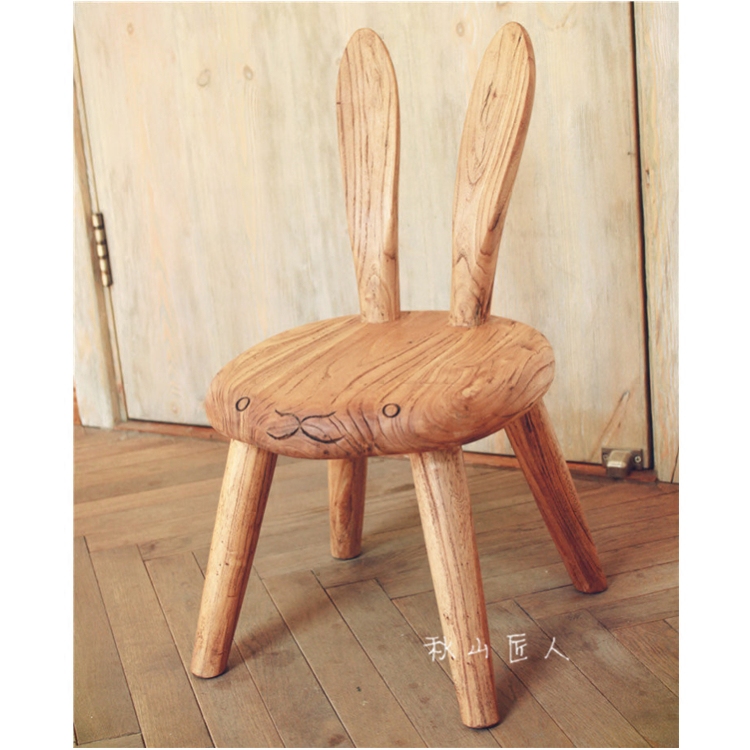 匠人榆木榫卯兔子儿童椅换鞋凳