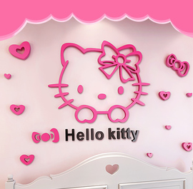 hellokitty猫儿童房客厅电视，背景墙纸卧室卡通，3d亚克力立体墙贴