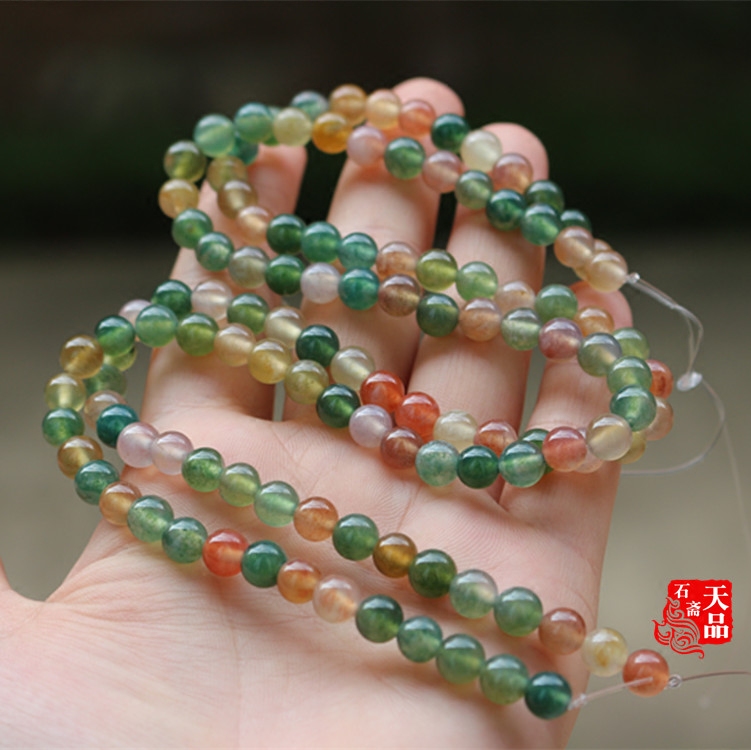 6mm天然原色冰种七彩印度水草玛瑙散珠配件手链手串毛衣链