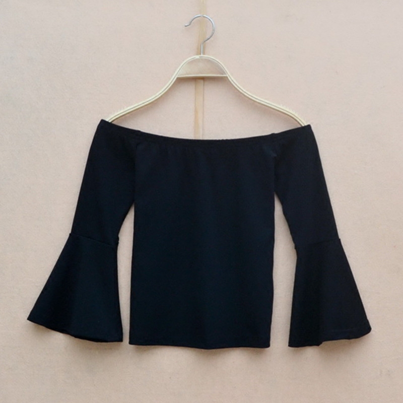 春装2024新款露肩一字领上衣短款中袖喇叭袖t恤女修身百搭打底衫,女装/女士精品,T恤,淘宝优惠券,粉丝福利购,淘宝优惠卷