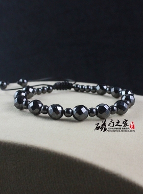 黑胆石切面编织绳可调节情侣手链