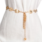 金属树叶腰带腰链女细装 饰连衣裙百搭大码 加长胖MM链条裙子配饰