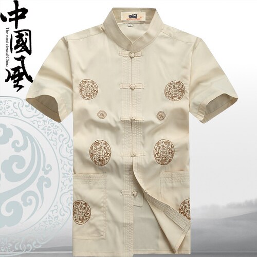 夏季短袖衬衫唐装中老年男装半袖大码上衣中国复古风盘扣休闲汉服